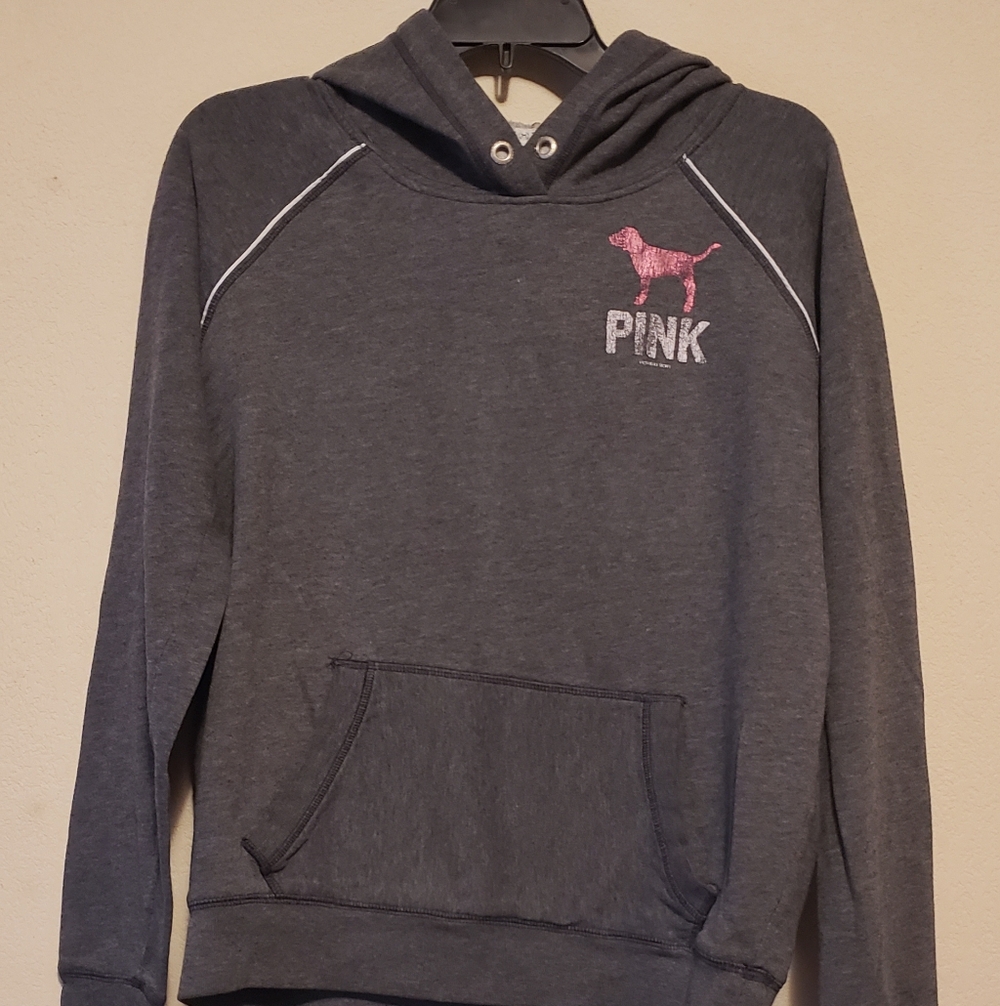 Victoria's Secret Pink Label on Heather Gray.‎ Large. Hooded. Longsleeve. Pocket